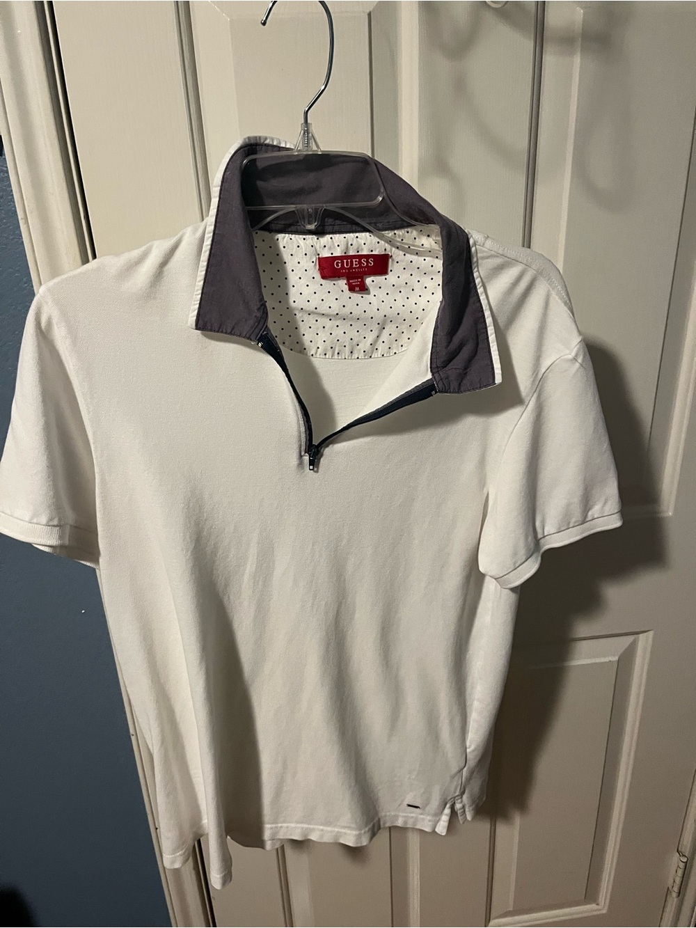 GUESS Men’s White Polo with Dark Gray Contrast Collar